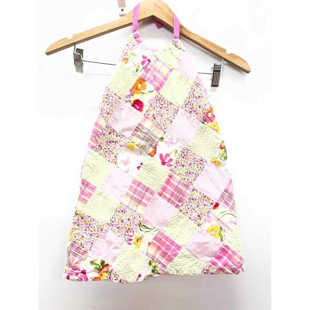 Janie and Jack Girls 5T Patchwork Halter Dress Pink Floral Seersucker Cotton